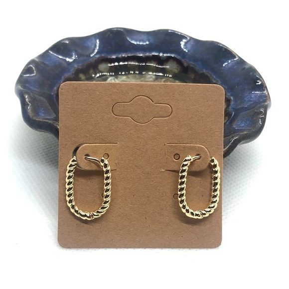 14K Gold Plated Twisted Rope Huggie Hoop Earrings U Shaped Hinge Clasp Small - Picture 7 of 8